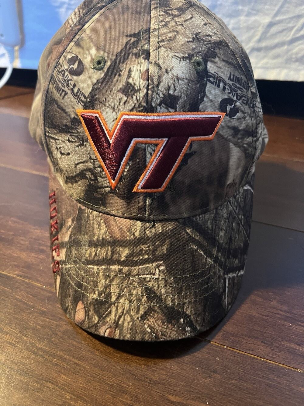 Virginia Tech Hokies Russell Green Camo Baseball Hat Top W/ Hokies VT in Red ADJ